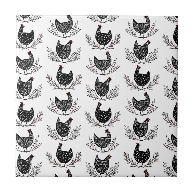 Seamless chicken pattern ceramic tile (Front)