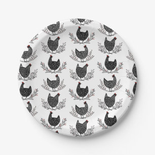 Seamless chicken pattern paper plate