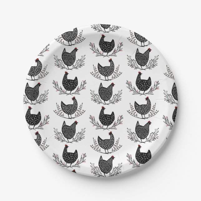 Seamless chicken pattern paper plate (Front)