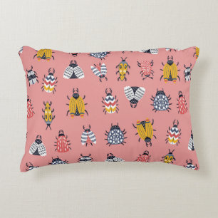 Seamless childish pattern with bugs and beetles in decorative cushion