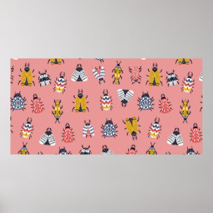 Seamless childish pattern with bugs and beetles in poster