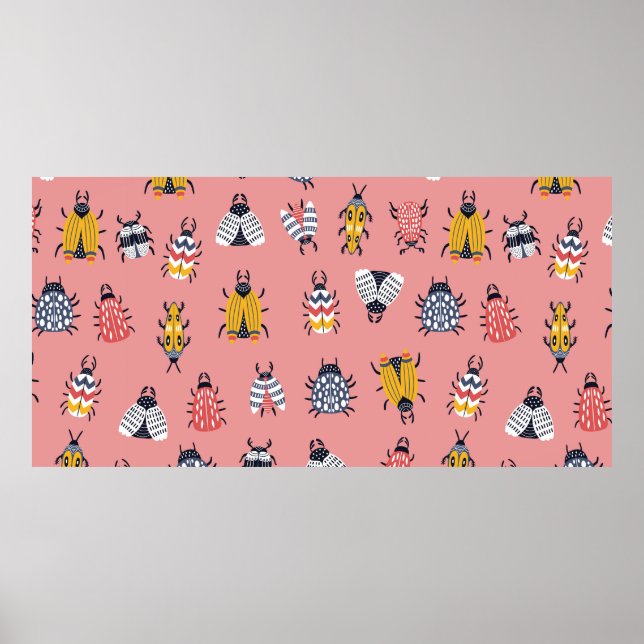 Seamless childish pattern with bugs and beetles in poster (Front)