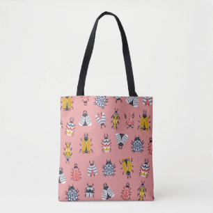 Seamless childish pattern with bugs and beetles in tote bag
