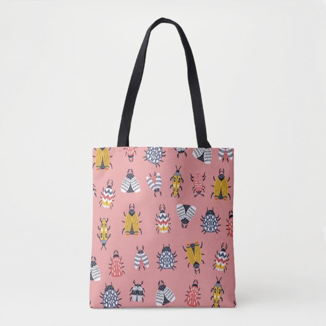 Seamless childish pattern with bugs and beetles in tote bag (Front)