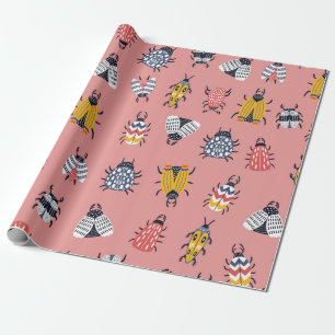 Seamless childish pattern with bugs and beetles in wrapping paper