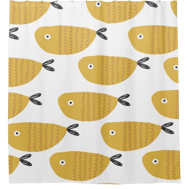 Seamless childish pattern with funny fishes. Creat Shower Curtain (Front)