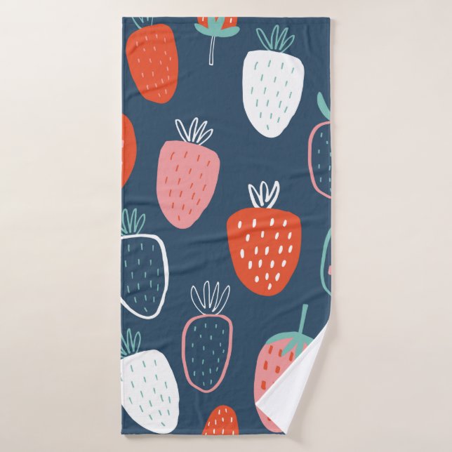 Seamless childish pattern with hand drawn strawber bath towel (Bath Towel)
