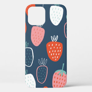 Seamless childish pattern with hand drawn strawber iPhone 12 case