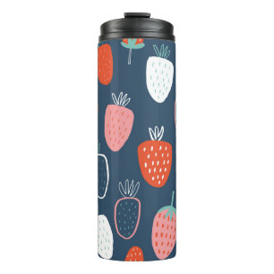 Seamless childish pattern with hand drawn strawber thermal tumbler