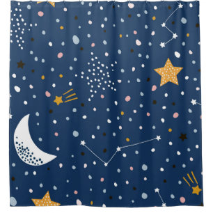 Seamless childish pattern with night starry sky. C Shower Curtain