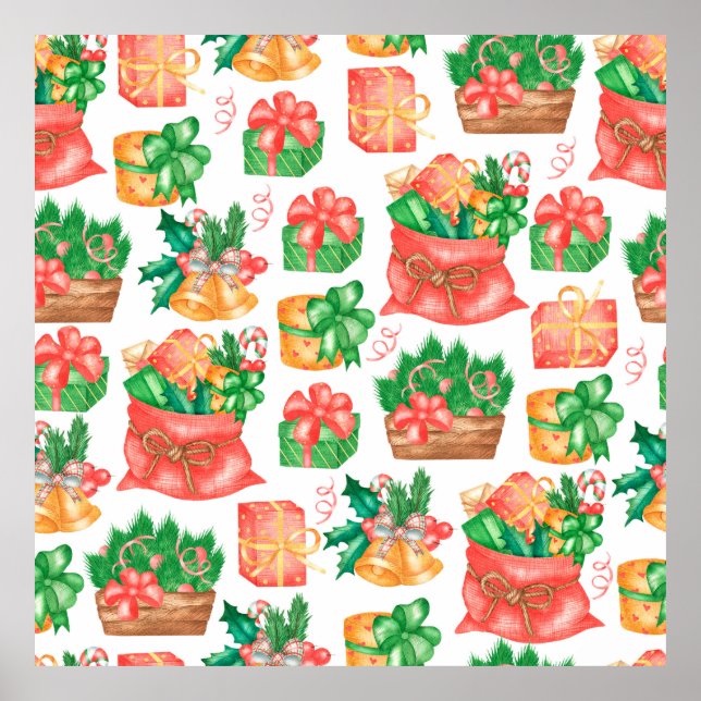 Seamless Christmas and New Year pattern with a gif Poster (Front)