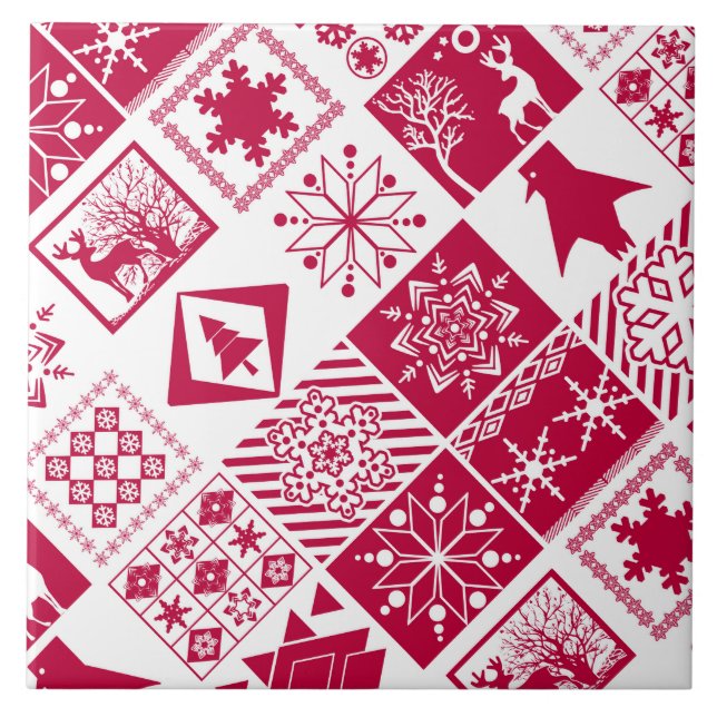 Seamless Christmas elements geometrical snowflake Ceramic Tile (Front)