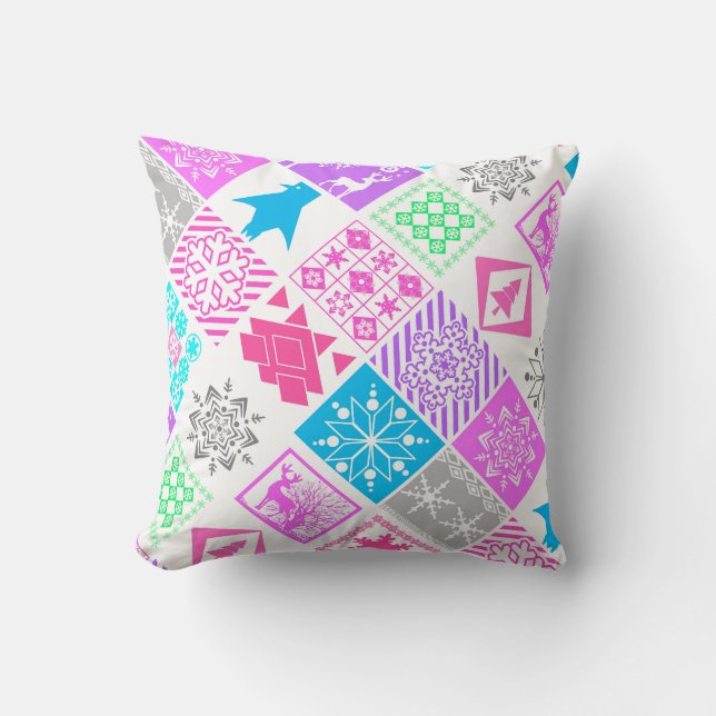 Seamless Christmas elements geometrical snowflake Cushion (Front)