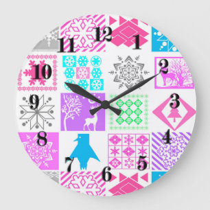 Seamless Christmas elements geometrical snowflake Large Clock