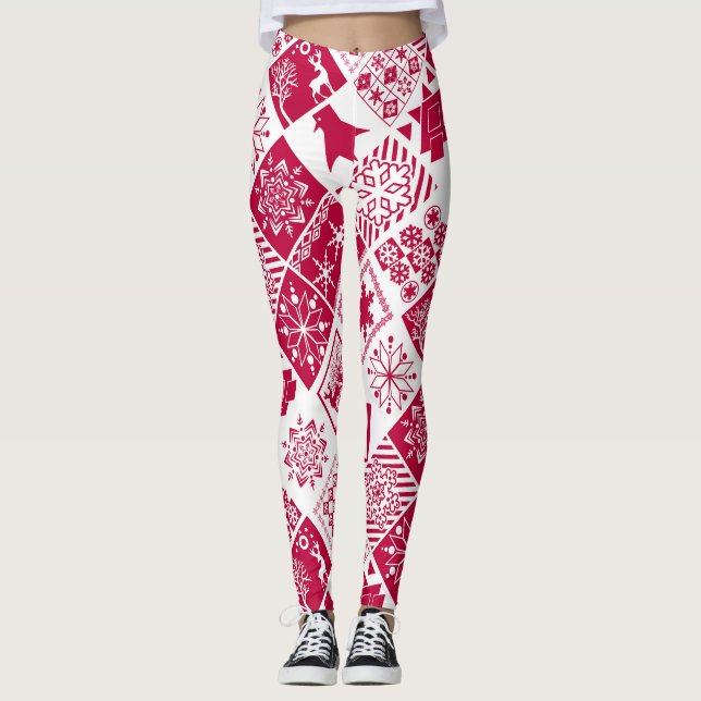 Seamless Christmas elements geometrical snowflake Leggings (Front)