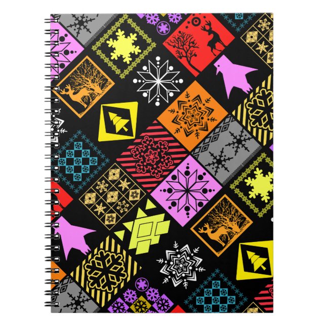 Seamless Christmas elements geometrical snowflake Notebook (Front)