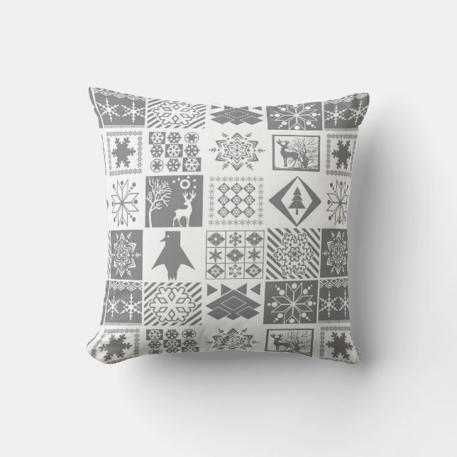 Seamless Christmas patchwork snowflake snow deer t Cushion (Front)