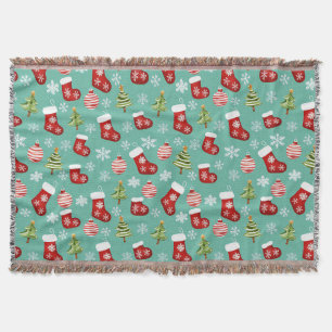Seamless Christmas Pattern. Socks, Trees, Bauble, Throw Blanket