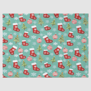 Seamless Christmas Pattern. Socks, Trees, Bauble, Tissue Paper