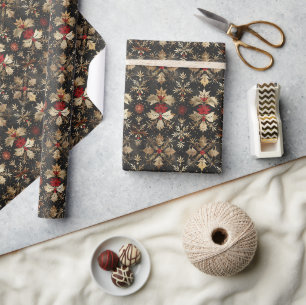 Seamless Christmas Pattern with Gold Foil Accents Wrapping Paper