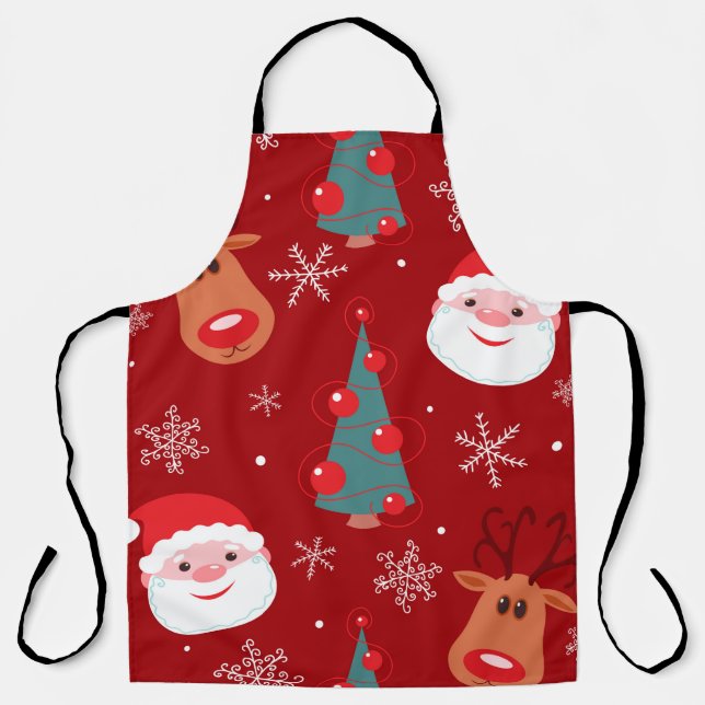 Seamless christmas pattern with reindeer santa tre apron (Front)