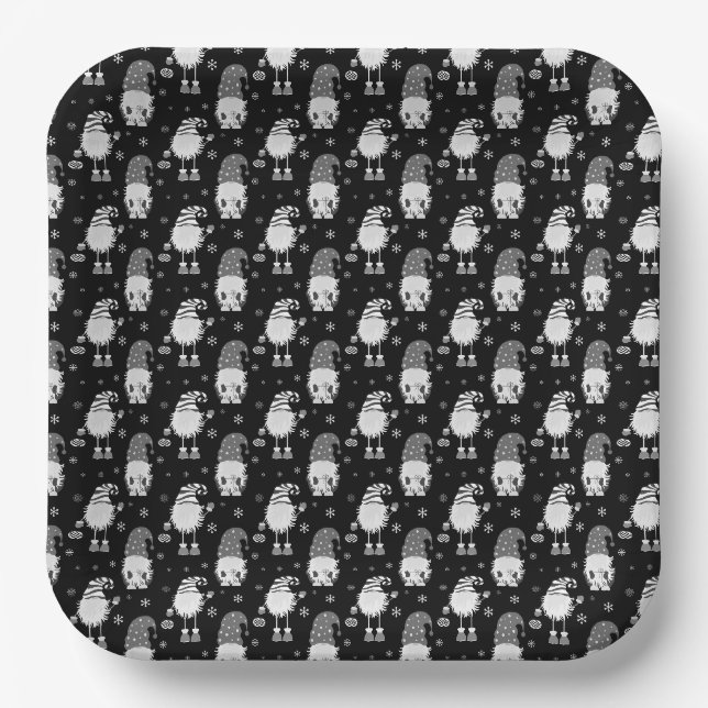 seamless Christmas scandinavian black pattern Paper Plate (Front)