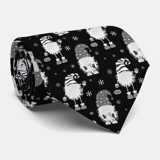 seamless Christmas scandinavian black pattern Tie (Rolled)