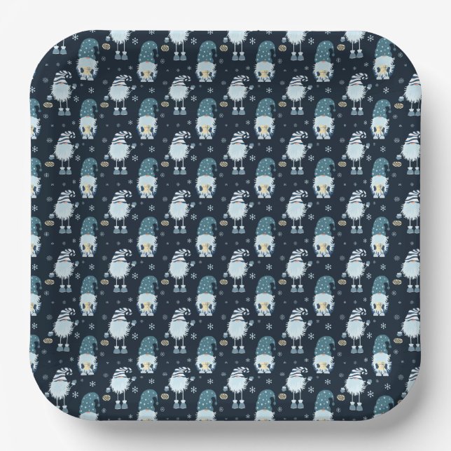seamless Christmas scandinavian blue pattern Paper Plate (Front)