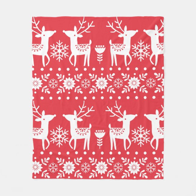 Seamless Christmas scandinavian pattern with white Fleece Blanket (Front)