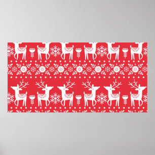 Seamless Christmas scandinavian pattern with white Poster
