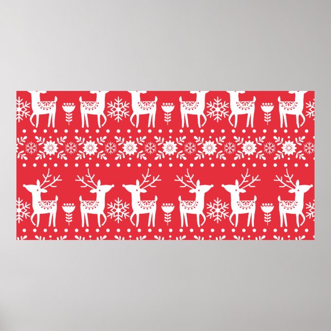Seamless Christmas scandinavian pattern with white Poster (Front)
