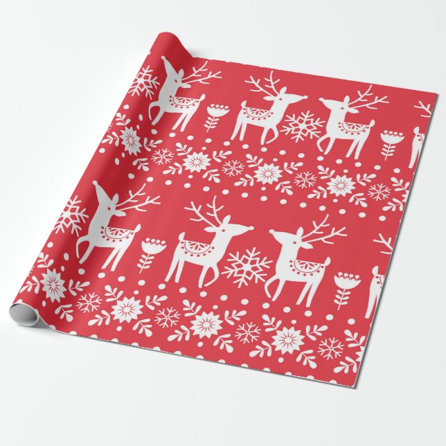 Seamless Christmas scandinavian pattern with white Wrapping Paper (Unrolled)