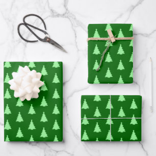 Seamless Christmas Tree on Green Wrapping Paper Sheet