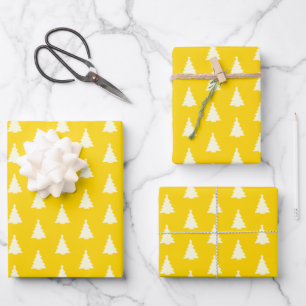 Seamless Christmas Tree on Yellow Wrapping Paper Sheet