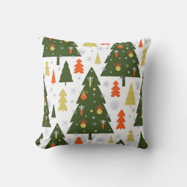 Seamless Christmas Trees Pattern with Decorated  Cushion (Front)
