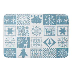 Seamless Christmas winter patchwork snowflakes pin Bath Mat