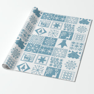 Seamless Christmas winter patchwork snowflakes pin Wrapping Paper