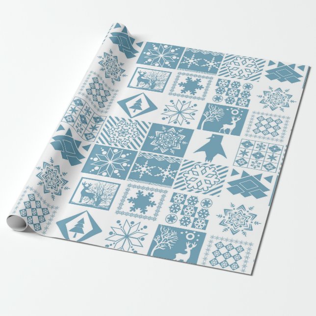 Seamless Christmas winter patchwork snowflakes pin Wrapping Paper (Unrolled)