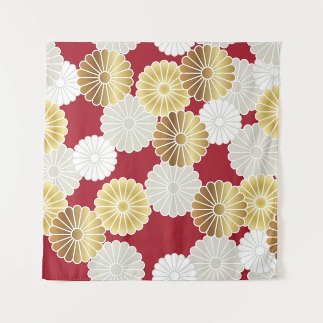 Seamless chrysanthemum pattern in the Japanese tra Tapestry (Front)