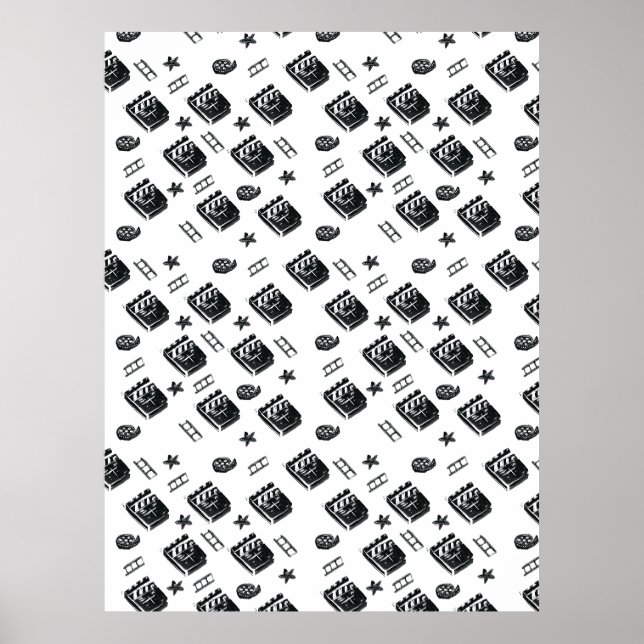 Seamless Ciak Pattern with cinema symbols and clap Poster (Front)