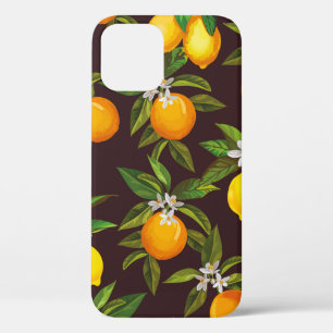 Seamless citrus pattern. Hand drawn vintage illust iPhone 12 Case