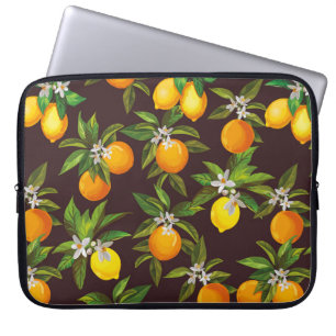 Seamless citrus pattern. Hand drawn vintage illust Laptop Sleeve