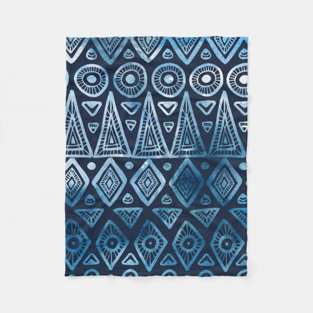 Seamless classic blue ethnic pattern fleece blanket (Front)