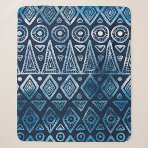 Seamless classic blue ethnic pattern sherpa blanket