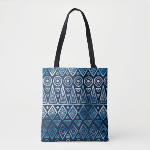 Seamless classic blue ethnic pattern tote bag