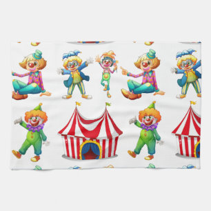 Seamless clowns and circus tent tea towel
