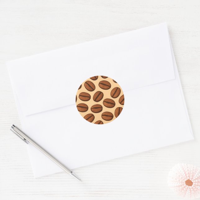 Seamless Coffee Bean Pattern | Warm Brown Café  Classic Round Sticker (Envelope)
