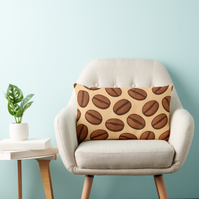 Seamless Coffee Bean Pattern | Warm Brown Café  Lumbar Cushion (Chair)