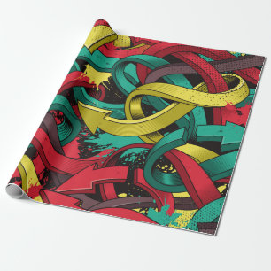Seamless colorful background of Graffiti on dark b Wrapping Paper