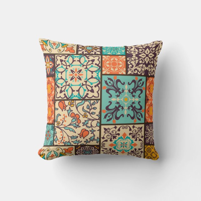 Seamless colorful patchwork tile with Islam, Arabi Cushion (Front)